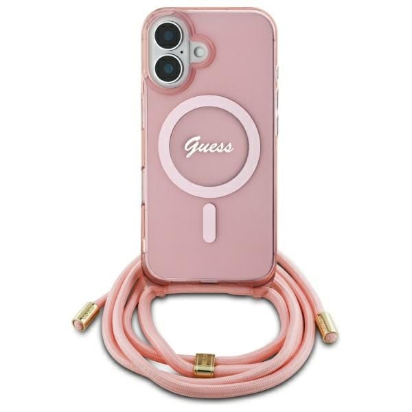 Guess Crossbody Cord Script MagSafe iPhone 16 Etui - Pink