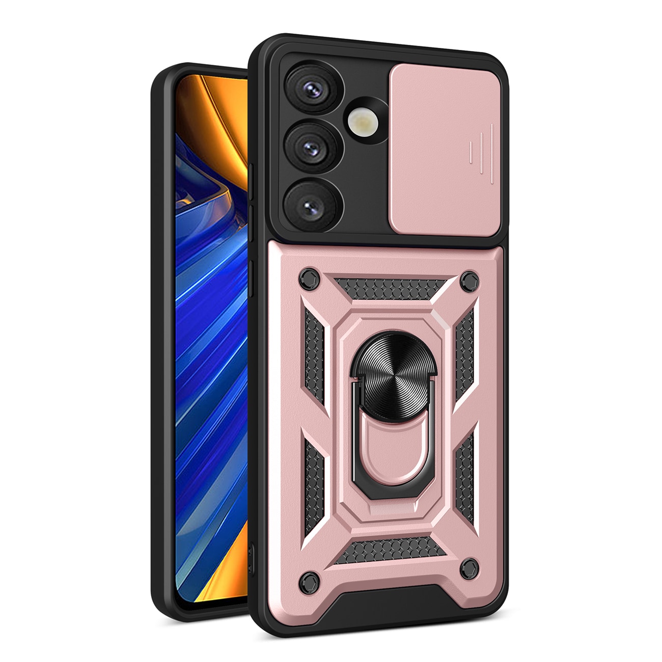 Hybrid Armor Camshield med kameradæksel og metalring til Samsung Galaxy S25 - Pink