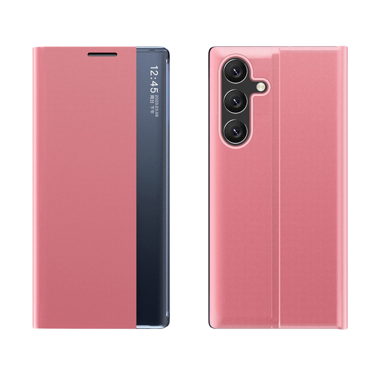New Sleep Case til Samsung Galaxy S25+ Cover med flip og stativ - Pink