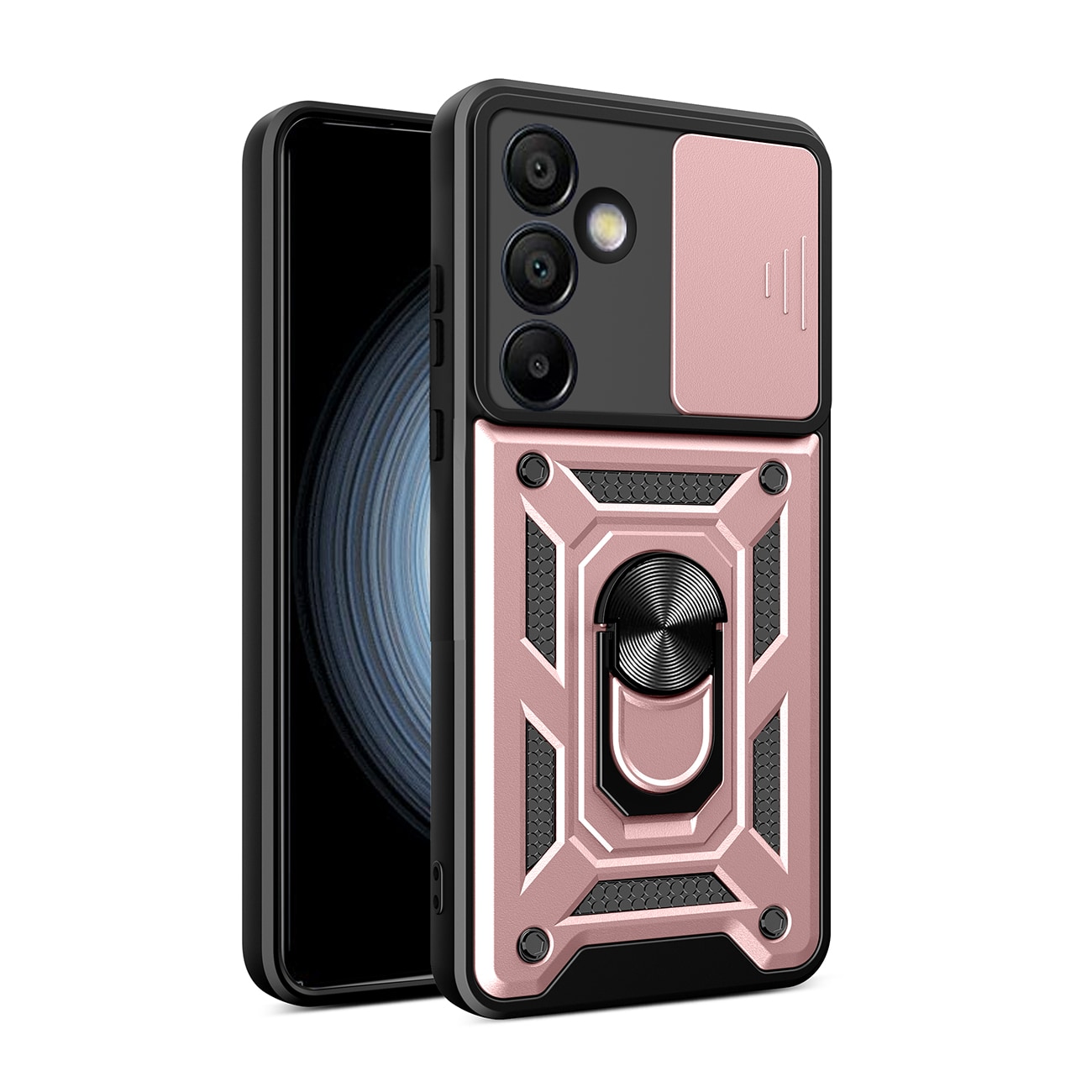 Hybrid Armor Camshield med kameradæksel og metalring til Samsung Galaxy S24 FE - Pink