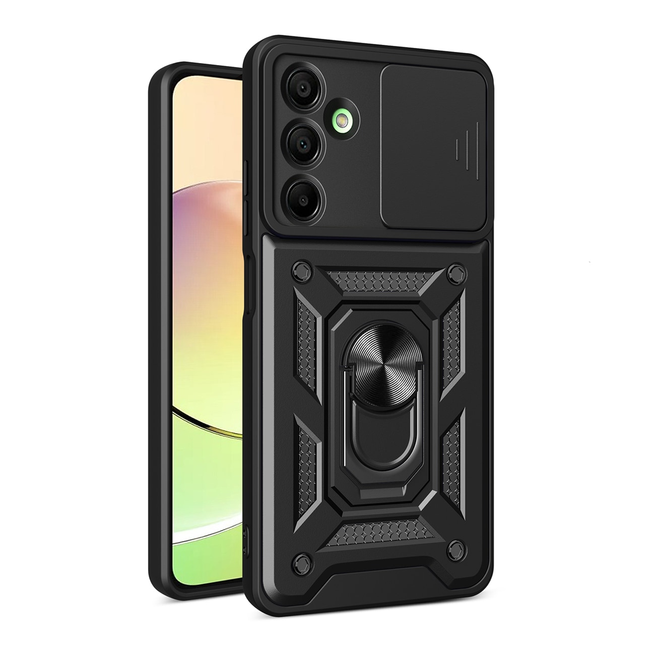 Hybrid Armor Camshield med kameradæksel og metalring til Samsung Galaxy A16 / A16 5G - Sort