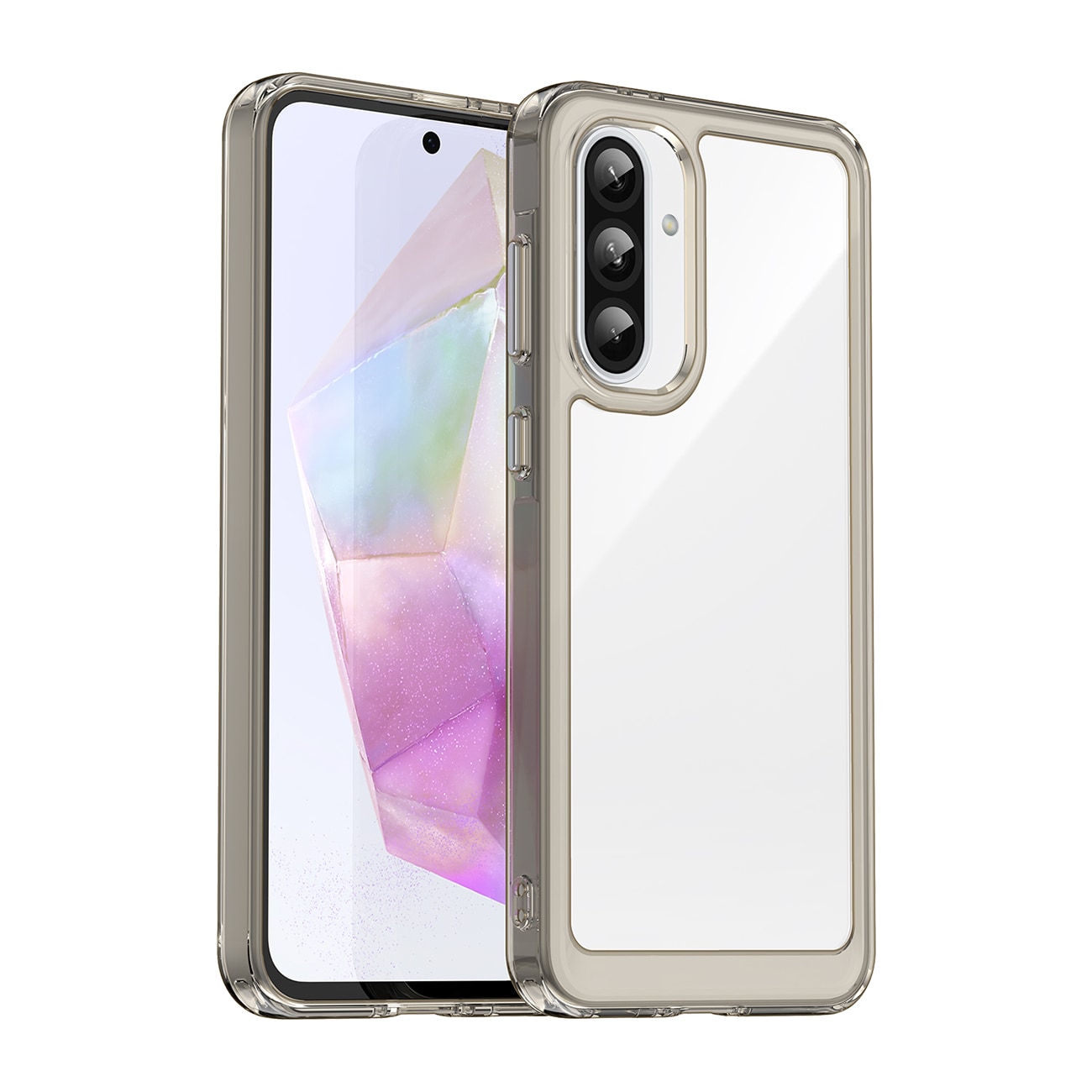 Outer Space-etui til Samsung Galaxy A56 Cover med fleksibel ramme - halvgennemsigtig, sort