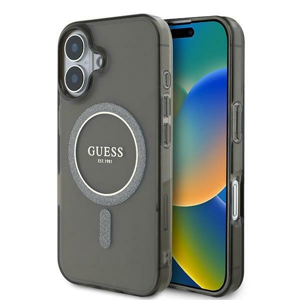 Guess IML Glitter Circle MagSafe-etui til iPhone 16 - sort