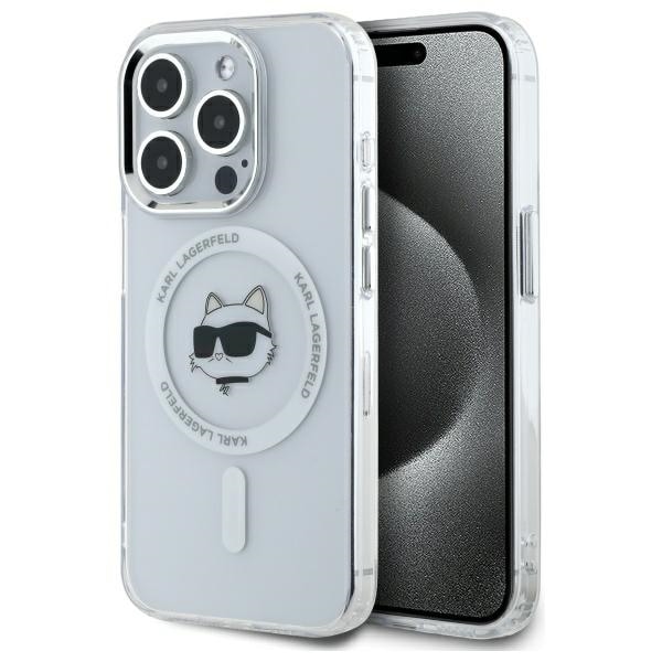 Karl Lagerfeld IML Metal Choupette Head MagSafe iPhone 15 Pro taske - Hvid