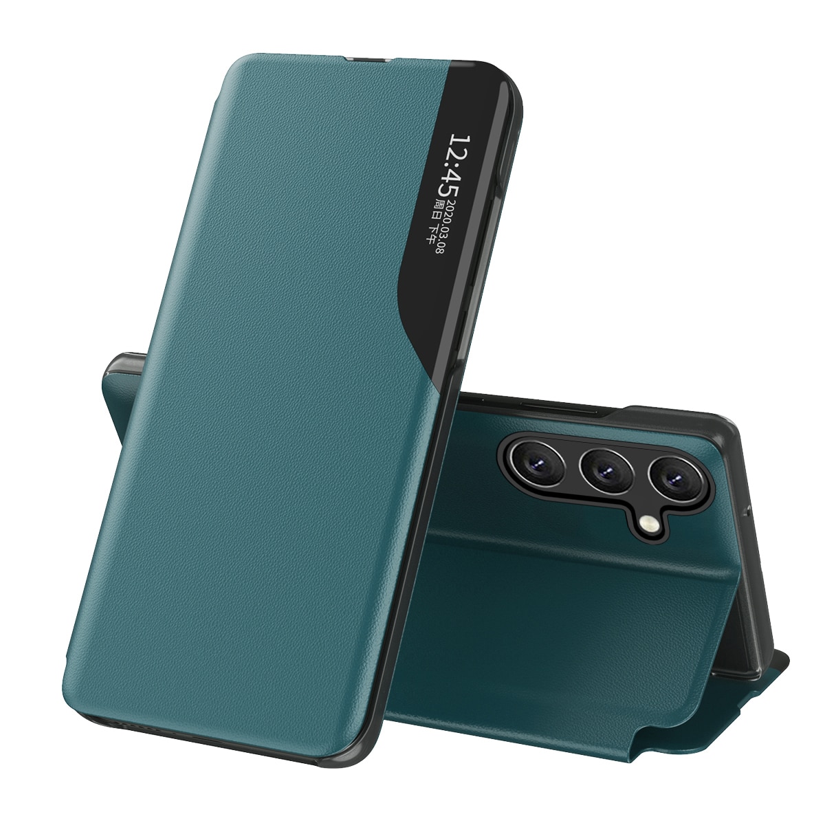 Eco Leather View Case elegant etui med klap og standerfunktion til Samsung Galaxy A26 - grøn