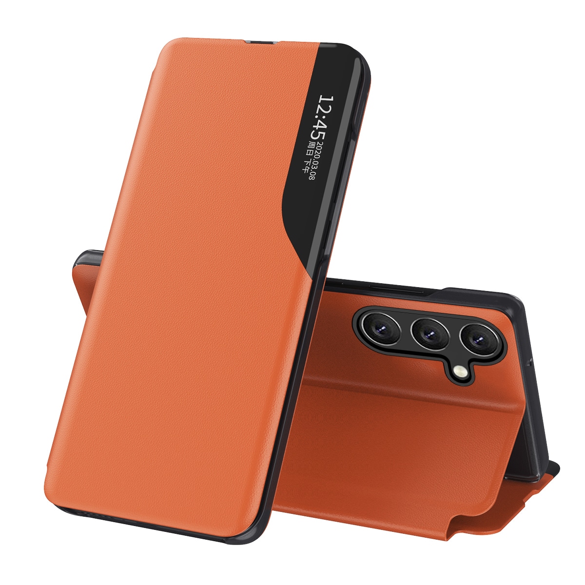 Eco Leather View Case elegant etui med klap og standerfunktion til Samsung Galaxy A36 - orange