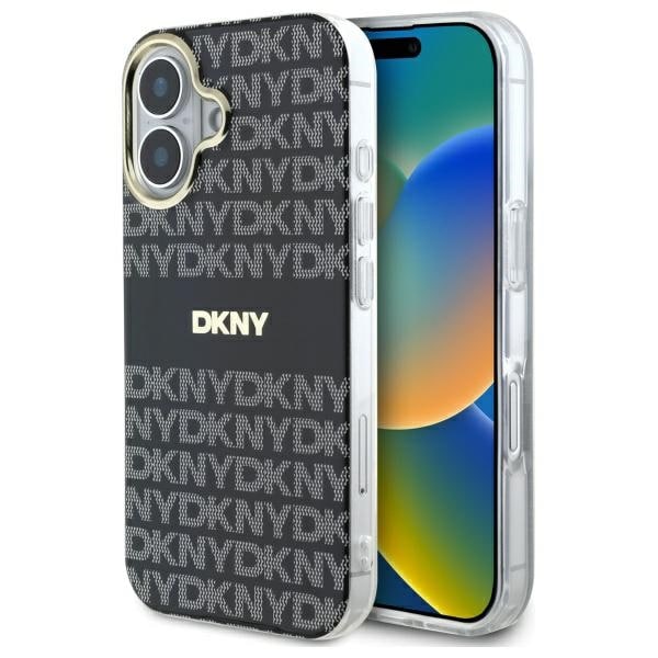 DKNY Repeat Texture Pattern With Stripe iPhone 16 Etui - Sort