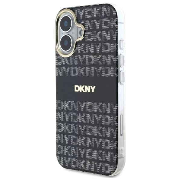 DKNY Repeat Texture Pattern With Stripe iPhone 16 Etui - Sort