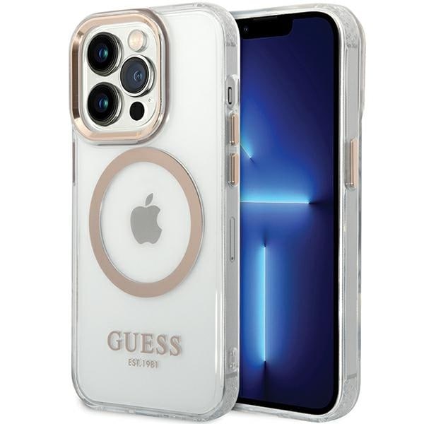 Guess Metal Outline Magsafe iPhone 15 Pro Max-etui - Guld