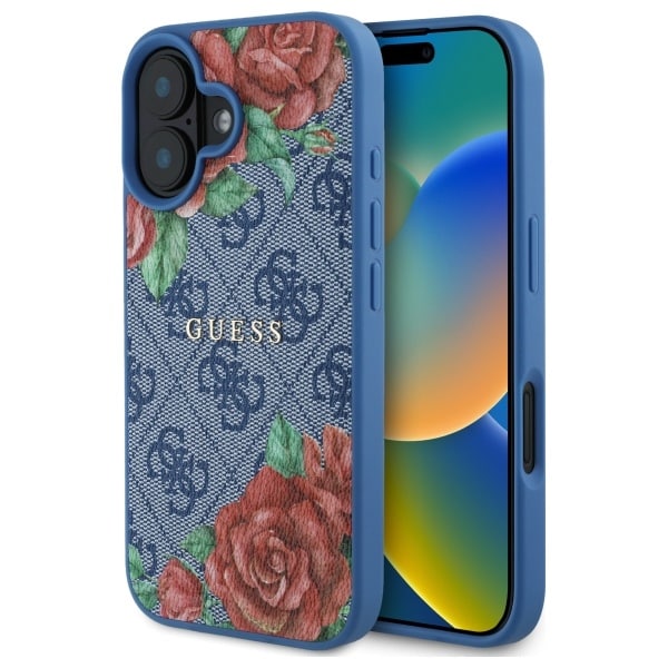 Guess GUHMP16SP4ROPEMCB iPhone 16 6,1" blå/blå hardcase 4G Flowers Print MagSafe