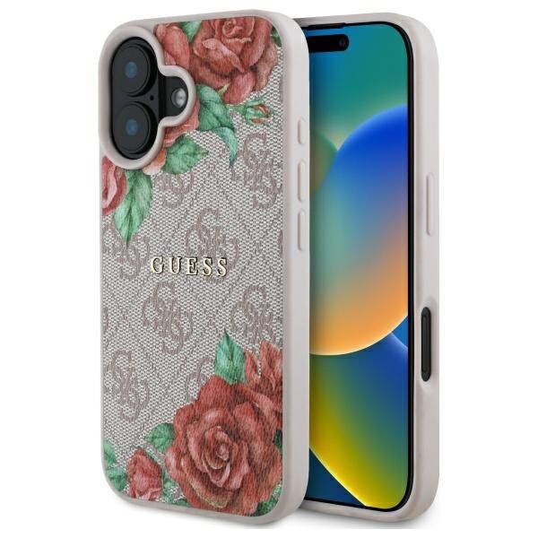 Guess GUHMP16SP4ROPEMCP iPhone 16 6,1" pink/pink hardcase 4G Flowers Print MagSafe