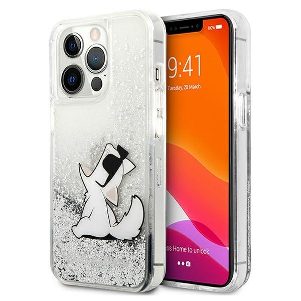 Karl Lagerfeld Liquid Glitter Choupette Fun-etui til iPhone 13 Pro Max 6,7" - sølv