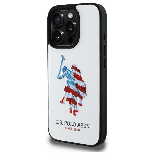 US Polo USHCP15XPUSH iPhone 15 Pro Max 6,7" hvid/hvid Læder Big DH Amerikansk Flag