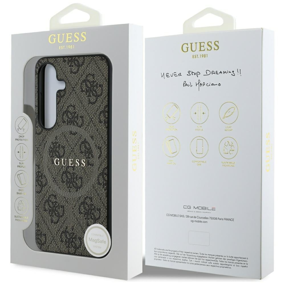 Guess Læder 4G farvet ring Classic Logo MagSafe Samsung Galaxy S25 etui brun