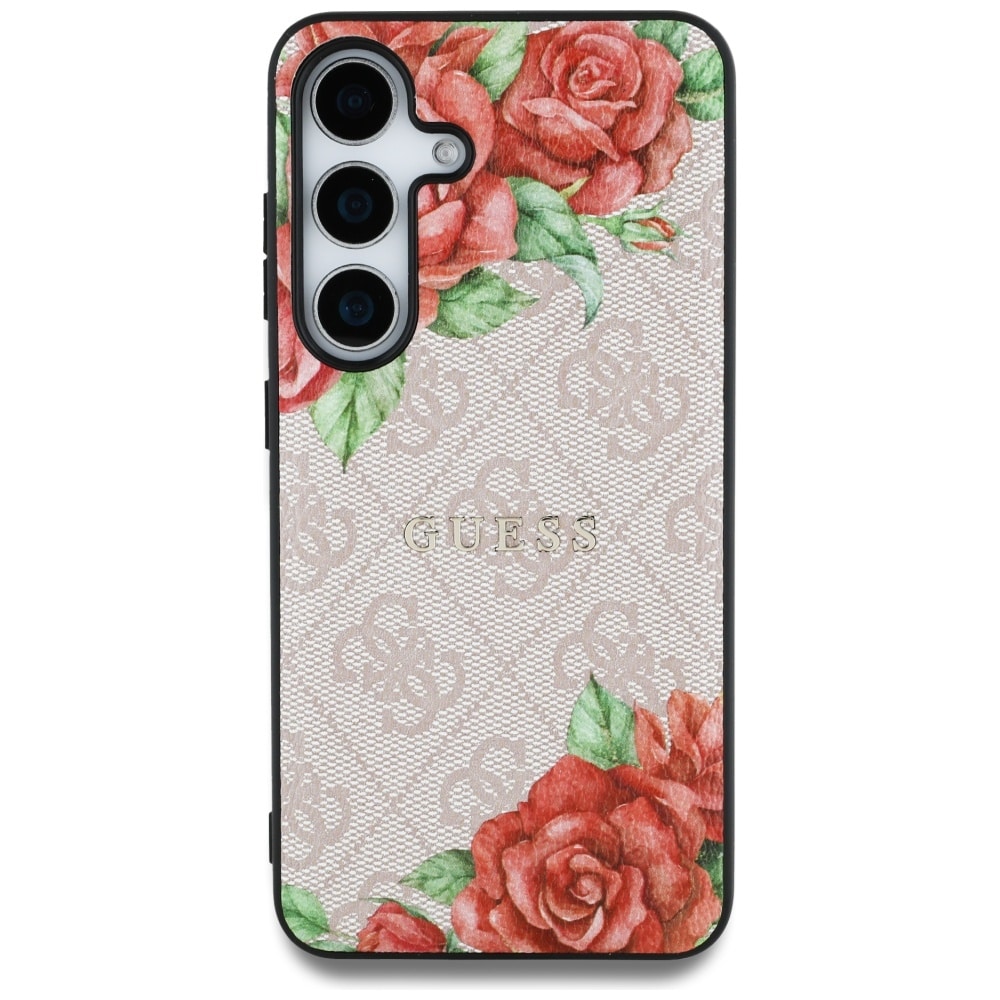 Guess Læder 4G Blomster Print Metal Classic Logo MagSafe Etui til Samsung Galaxy S25 - Pink