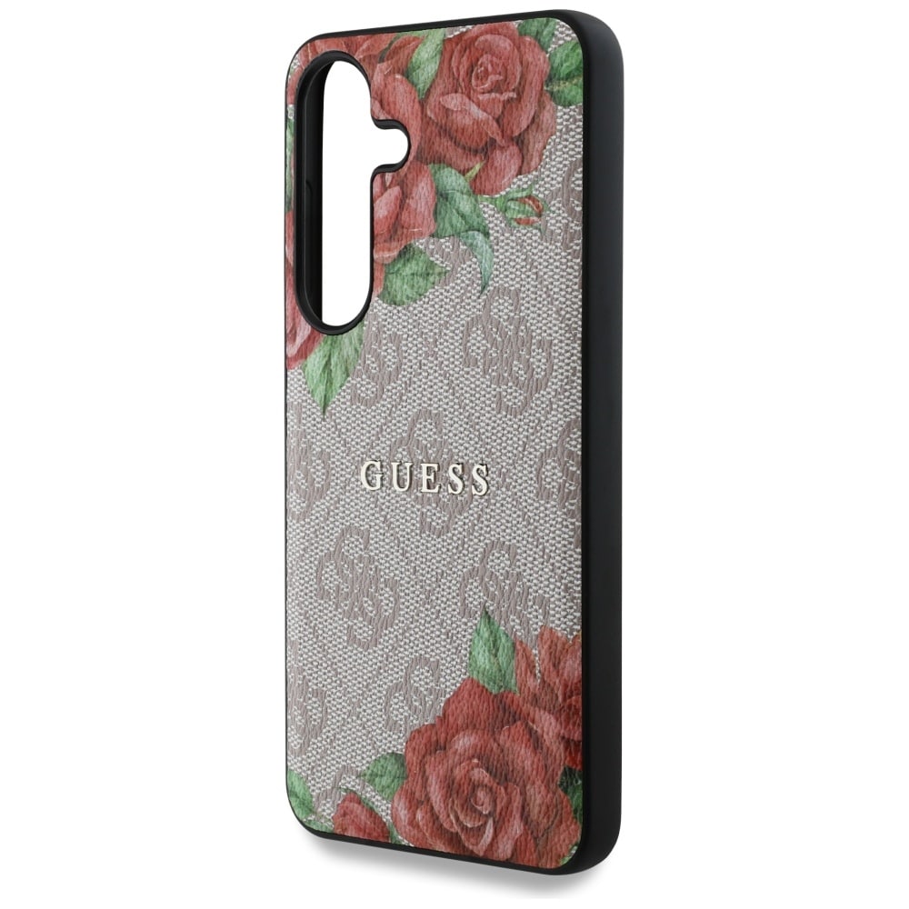 Guess Læder 4G Blomster Print Metal Classic Logo MagSafe Etui til Samsung Galaxy S25 - Pink