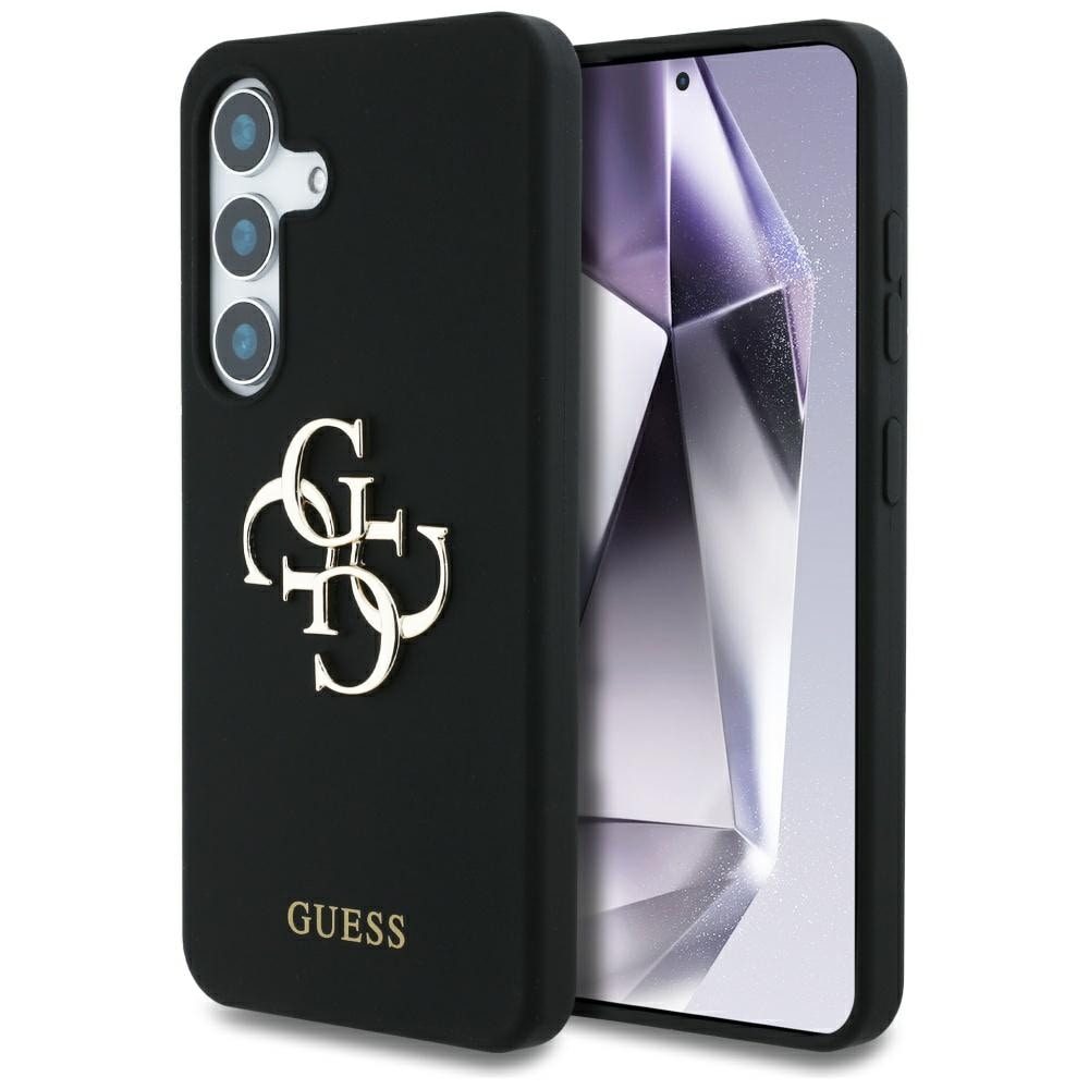 Guess Silikone Big 4G Logo Bottom Script-etui til Samsung Galaxy S25 - sort