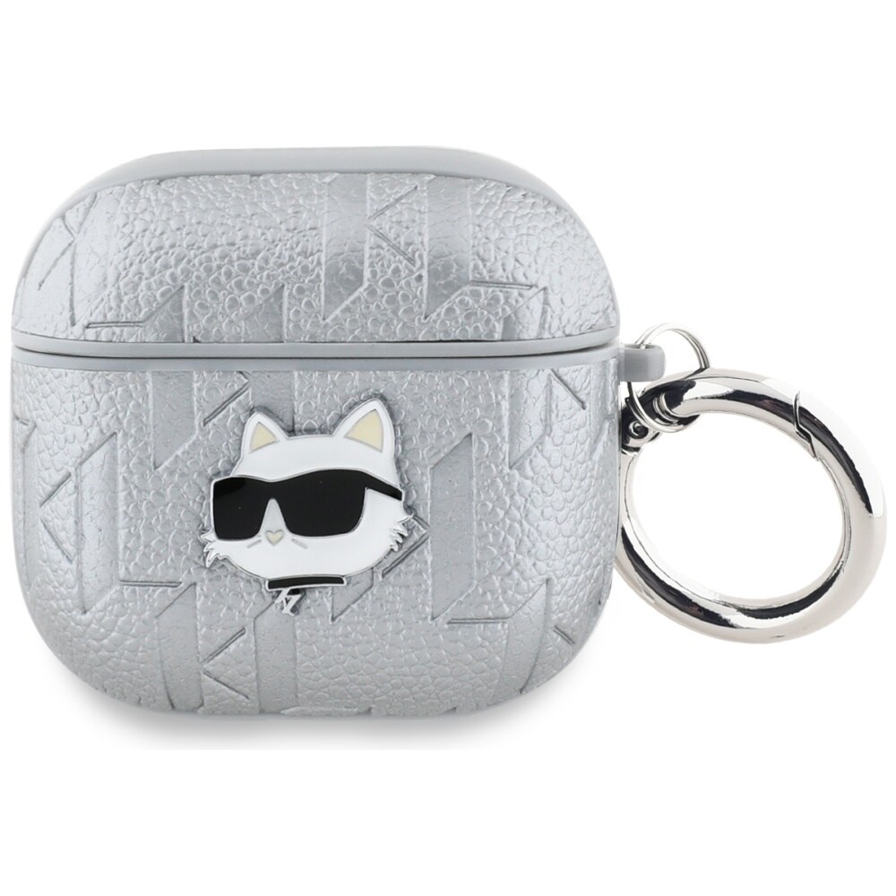 Karl Lagerfeld Monogram Choupette Head-etui til AirPods 4 - sølv