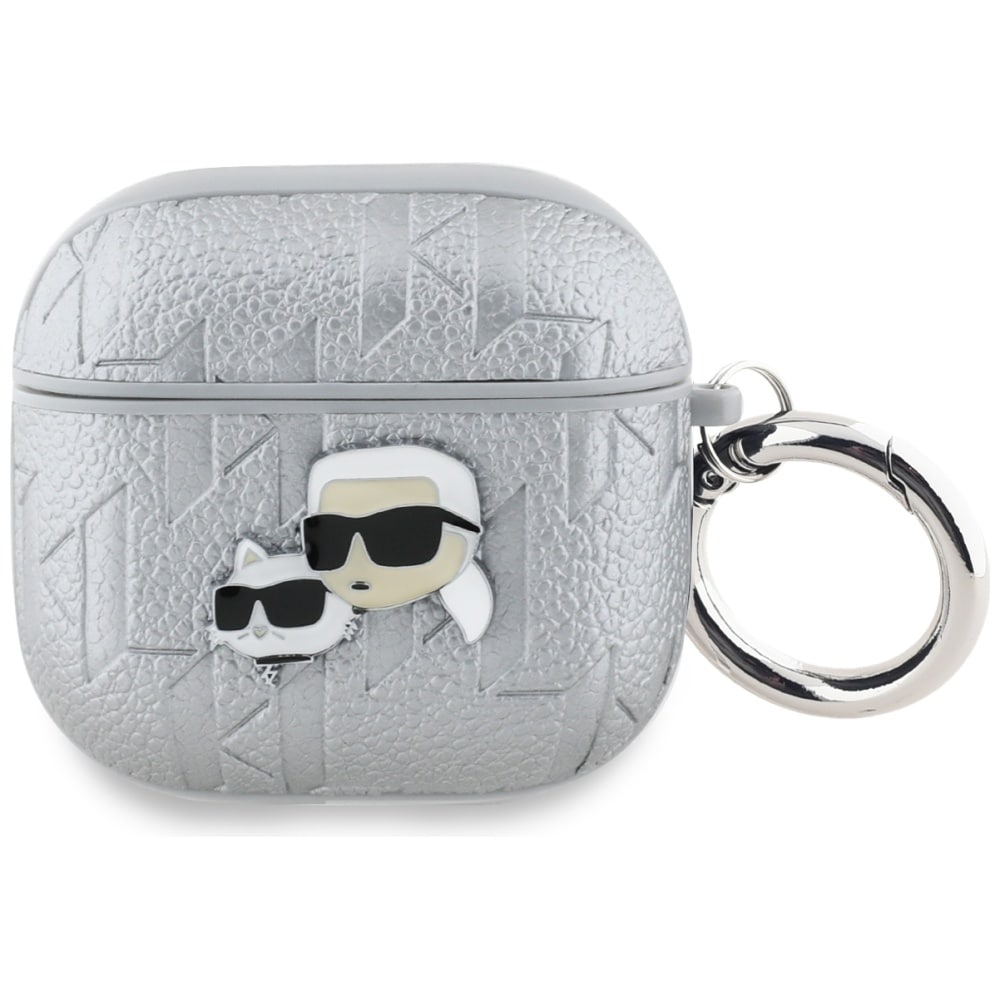 Karl Lagerfeld Monogram Karl & Choupette Head-etui til AirPods 4 - sølv