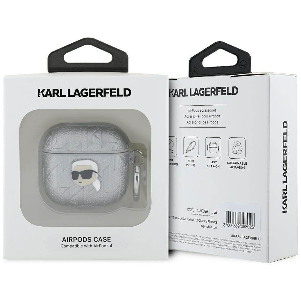 Karl Lagerfeld Monogram Karl Head-etui til AirPods 4 - sølv