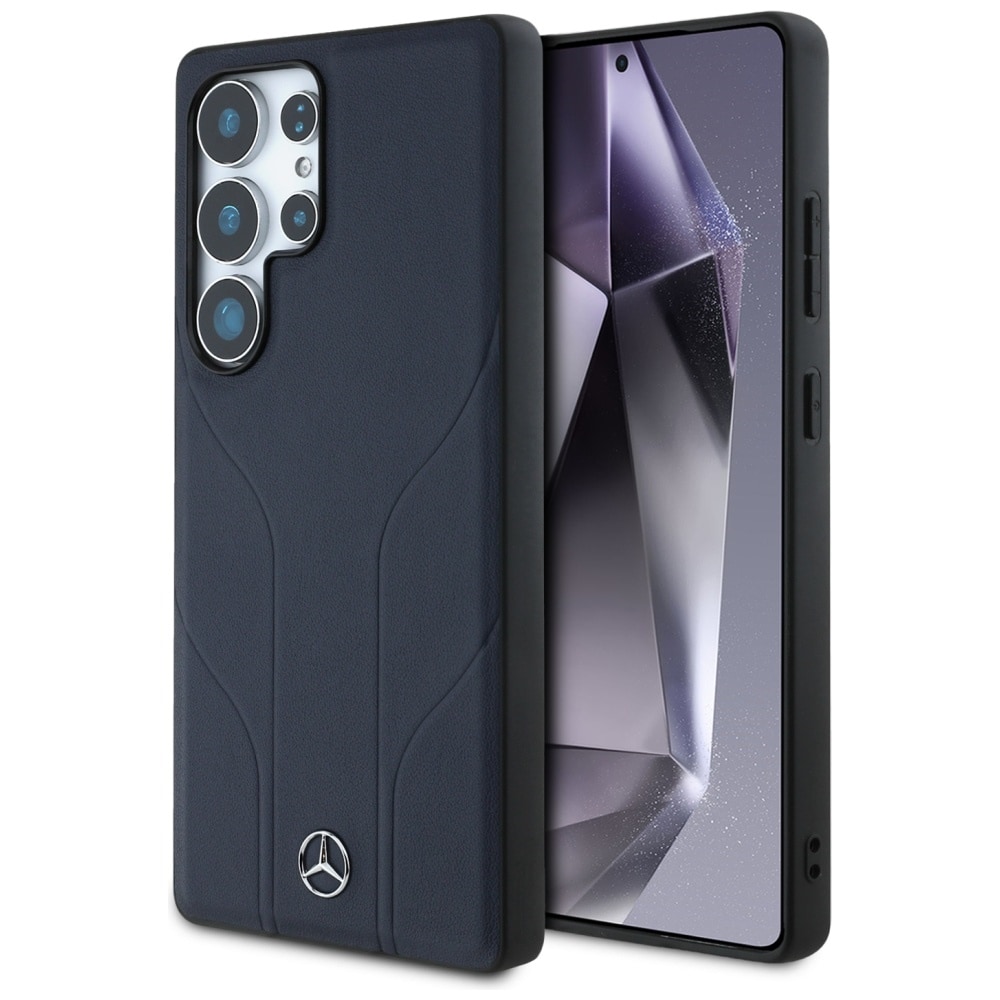 Mercedes MagSafe-etui i læder med prægede linjer til Samsung Galaxy S25 Ultra - Blå
