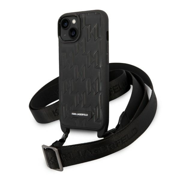 Karl Lagerfeld Monogram Plaque Logo Strap Case til iPhone 14 / 15 / 13 6.1" - Sort
