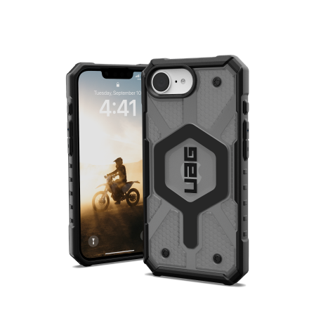 UAG Pathfinder Clear MagSafe iPhone 16e-etui - grå/sort