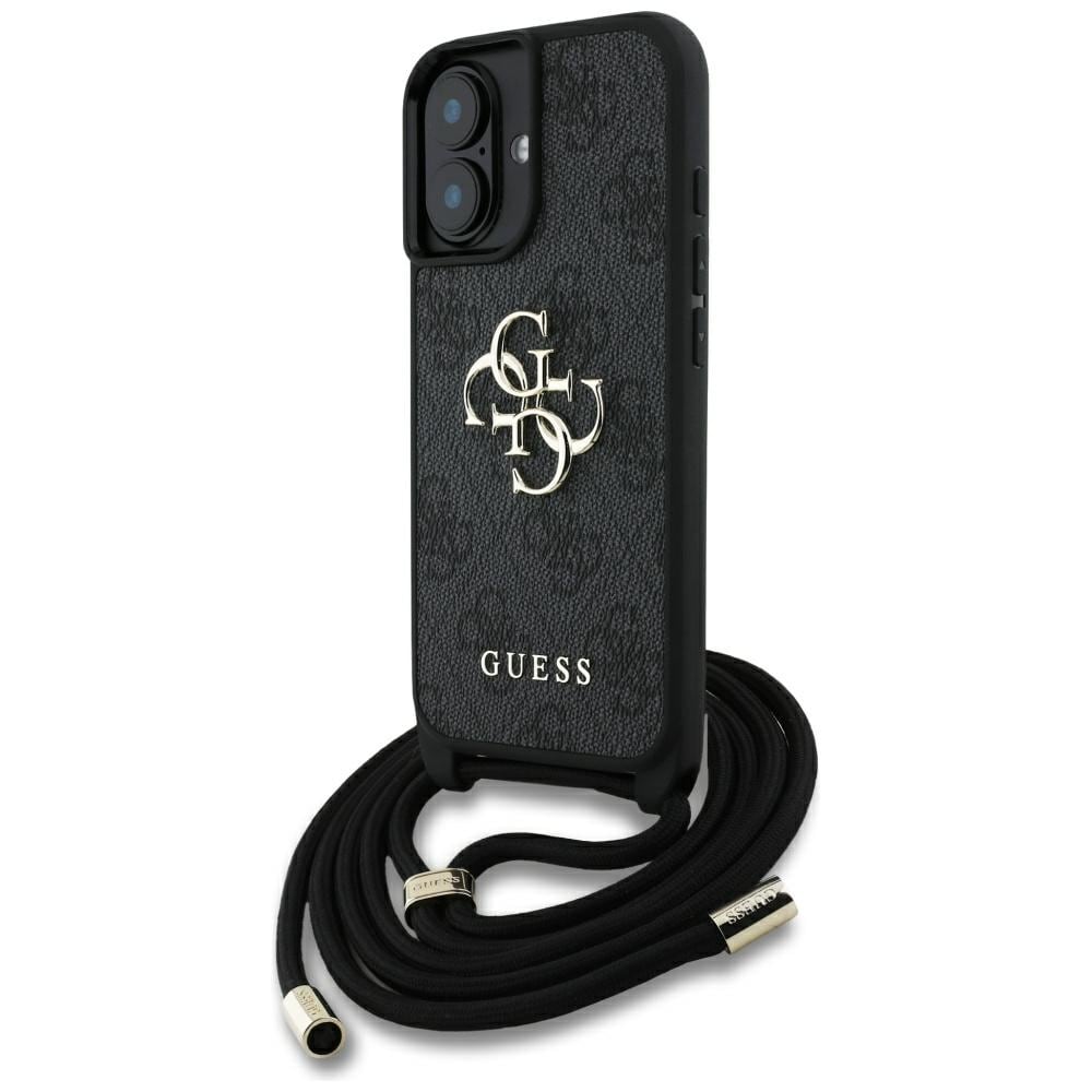 Guess 4G Big Logo Cord Stap Crossbody Etui til iPhone 16 Sort