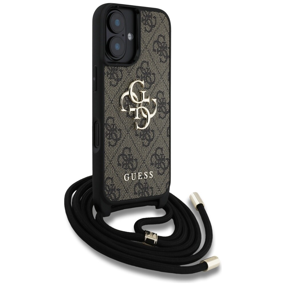 Guess 4G Big Logo Cord Stap Crossbody Etui til iPhone 16 Plus Brun
