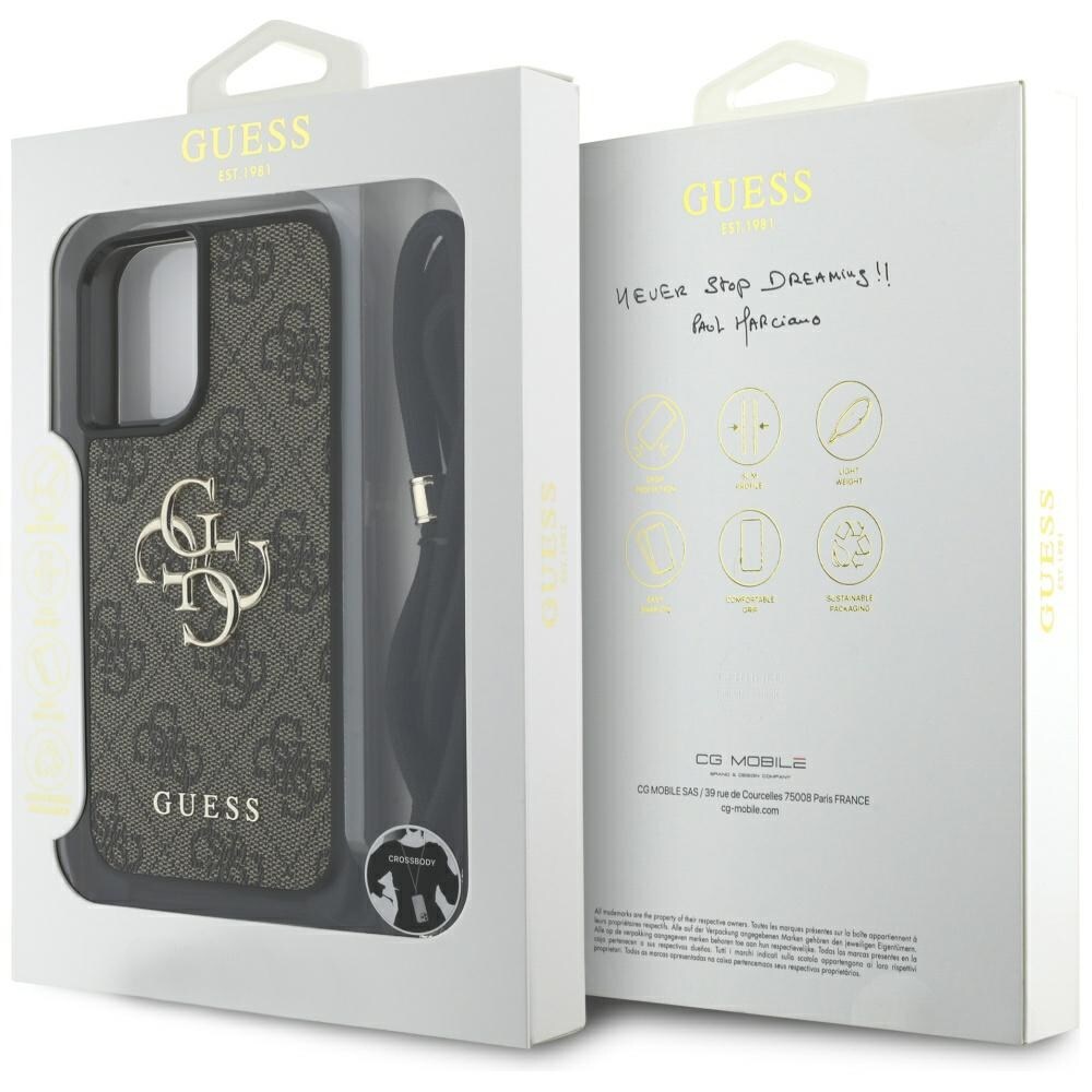 Guess 4G Big Logo Cord Stap Crossbody Etui til iPhone 16 Plus Brun