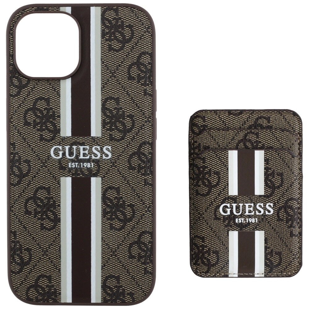 Guess 4G Stribet etui med Magsafe-pung til iPhone 15 brun