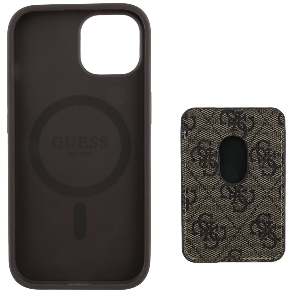 Guess 4G Stribet etui med Magsafe-pung til iPhone 15 brun