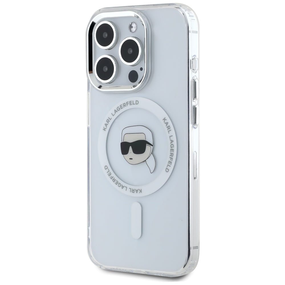 Karl Lagerfeld IML Metal Karl Head MagSafe-etui til iPhone 15 Pro Hvid
