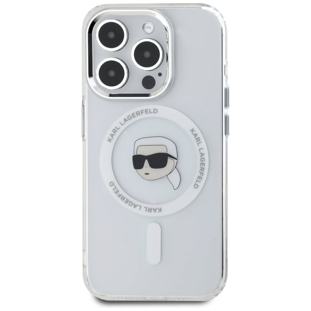 Karl Lagerfeld IML Metal Karl Head MagSafe-etui til iPhone 15 Pro Hvid