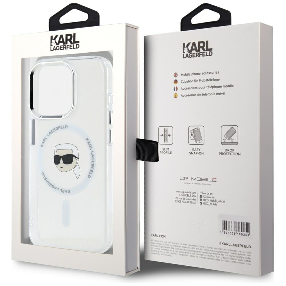 Karl Lagerfeld IML Metal Karl Head MagSafe-etui til iPhone 15 Pro Hvid