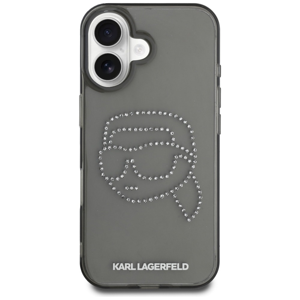 Karl Lagerfeld IML Rhinestones Karl Head Case til iPhone 16 Sort