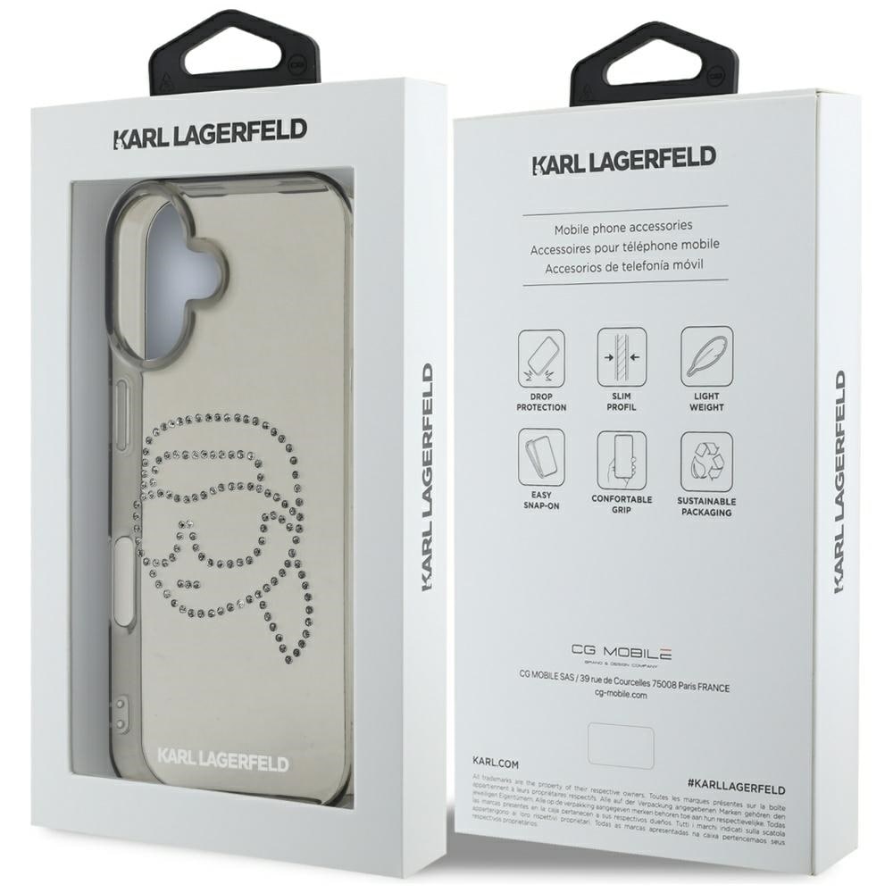 Karl Lagerfeld IML Rhinestones Karl Head Case til iPhone 16 Sort