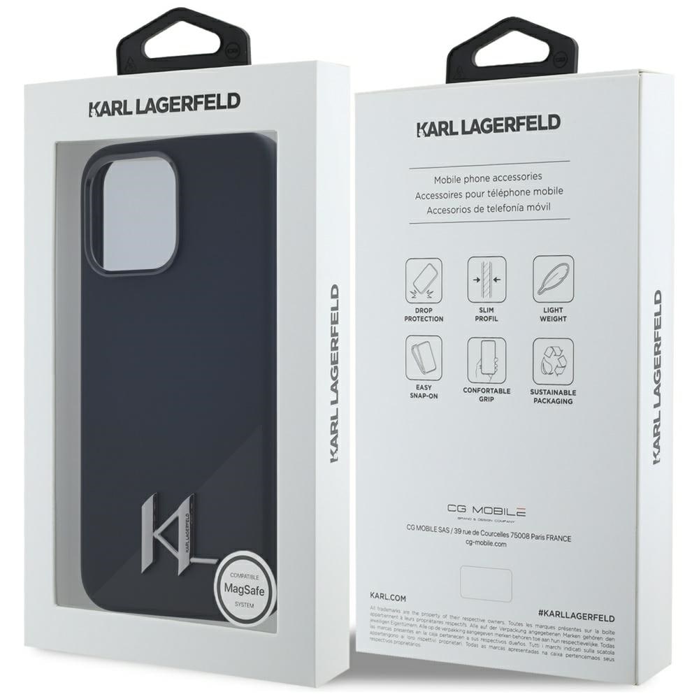 Karl Lagerfeld Silikone Shadow Metal Initial MagSafe-etui til iPhone 15 Pro Sort