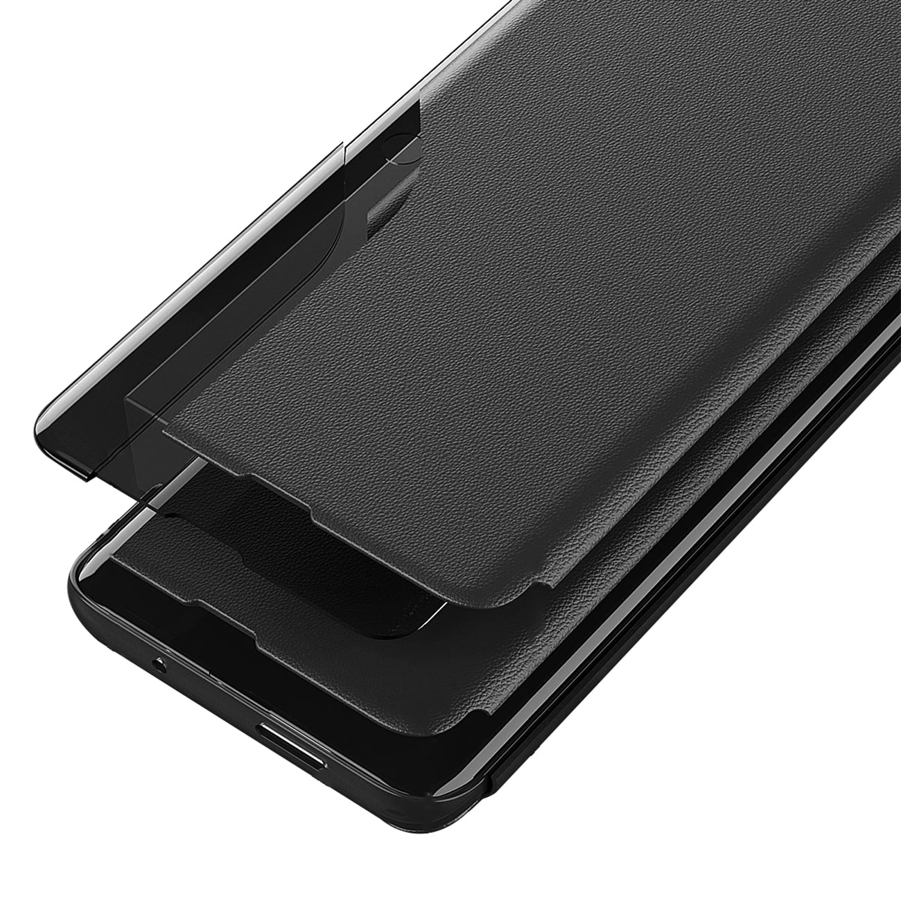 Eco Leather View Case elegant etui med klap og stativ til iPhone 16e - sort