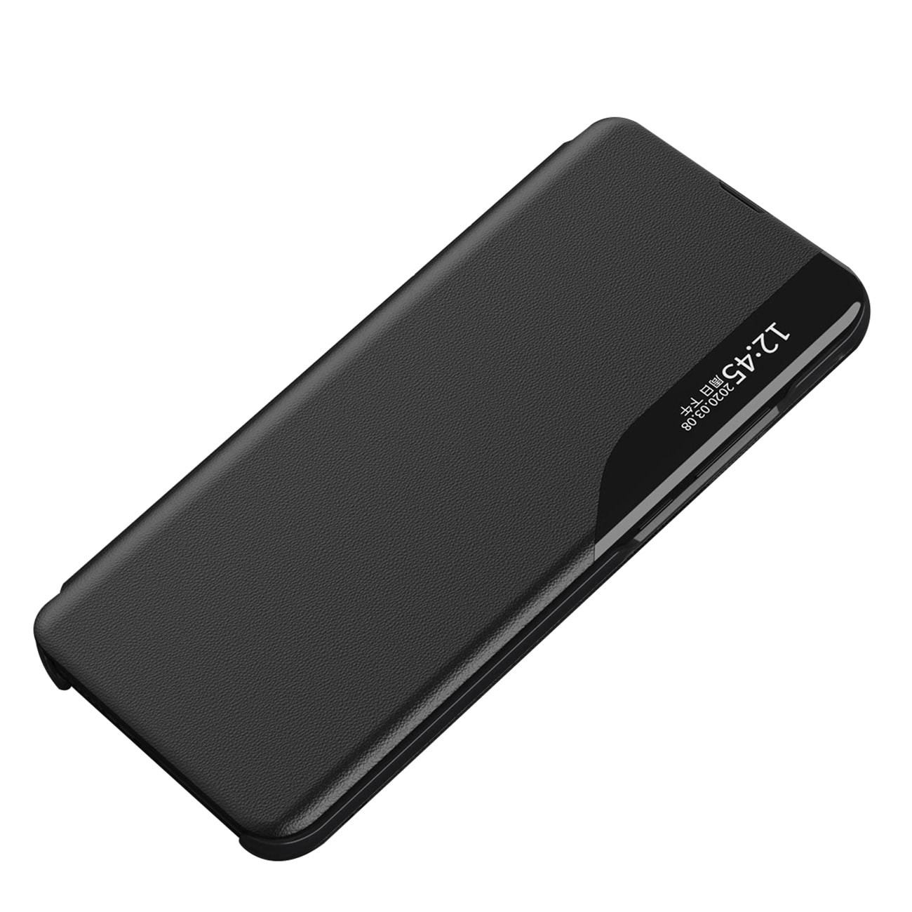 Eco Leather View Case elegant etui med klap og stativ til iPhone 16e - sort