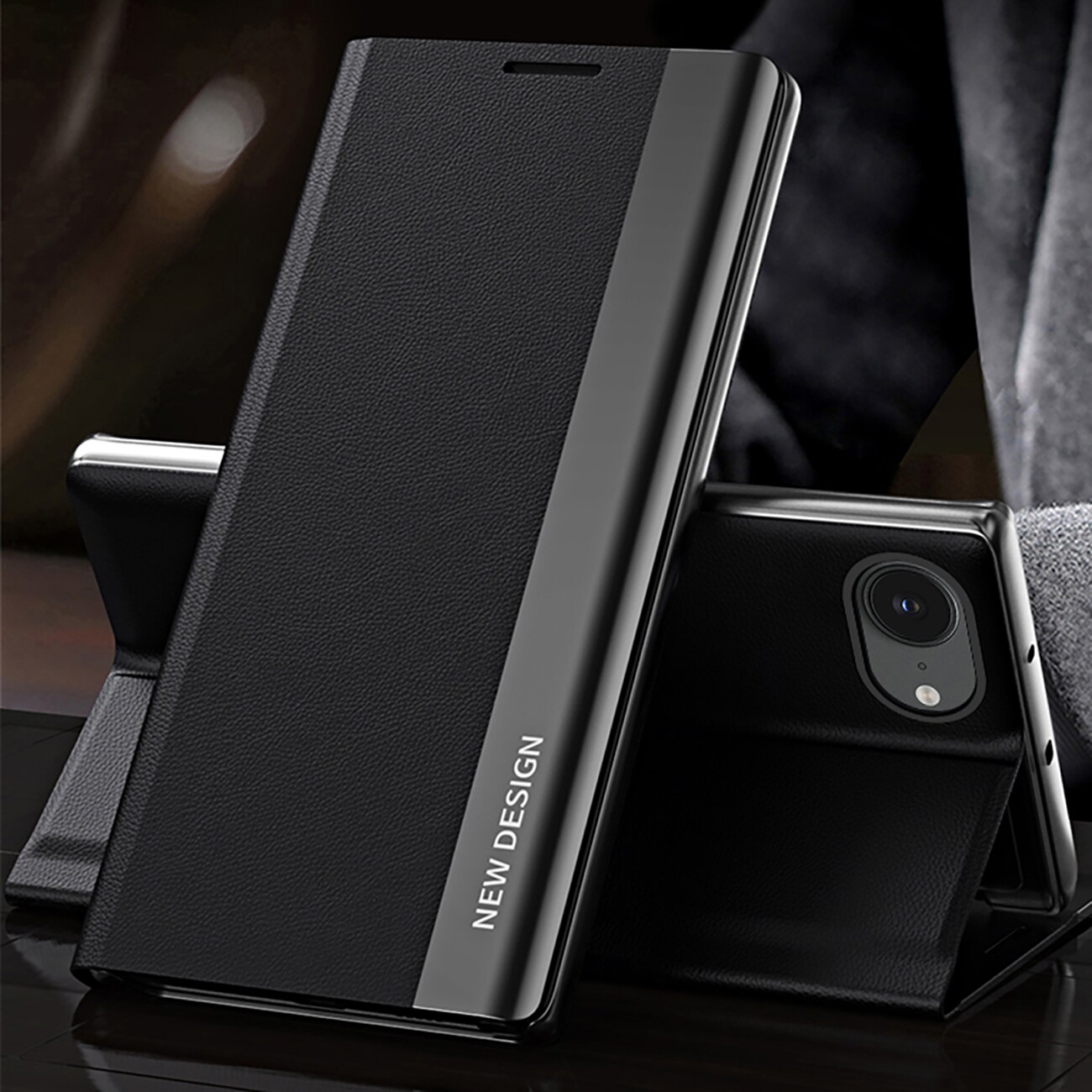 Sleep Case Pro til iPhone 16e med flip og stativ - Sort