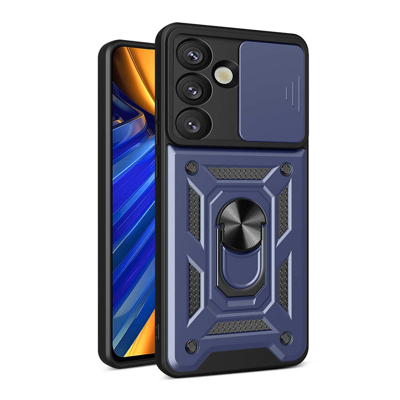 Hybrid Armor Camshield med stativ og kameradæksel til Samsung Galaxy S25 Edge - Blå