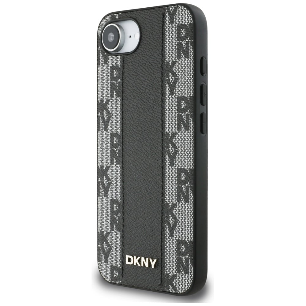 DKNY MagSafe iPhone 16e-etui i ternet læder med mono-mønster - sort