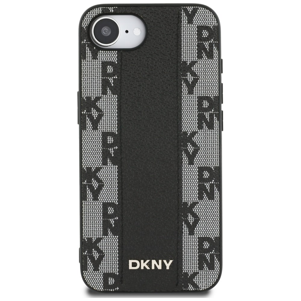 DKNY MagSafe iPhone 16e-etui i ternet læder med mono-mønster - sort