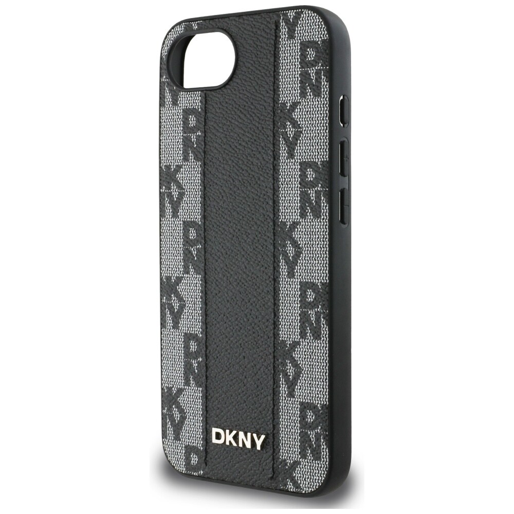 DKNY MagSafe iPhone 16e-etui i ternet læder med mono-mønster - sort