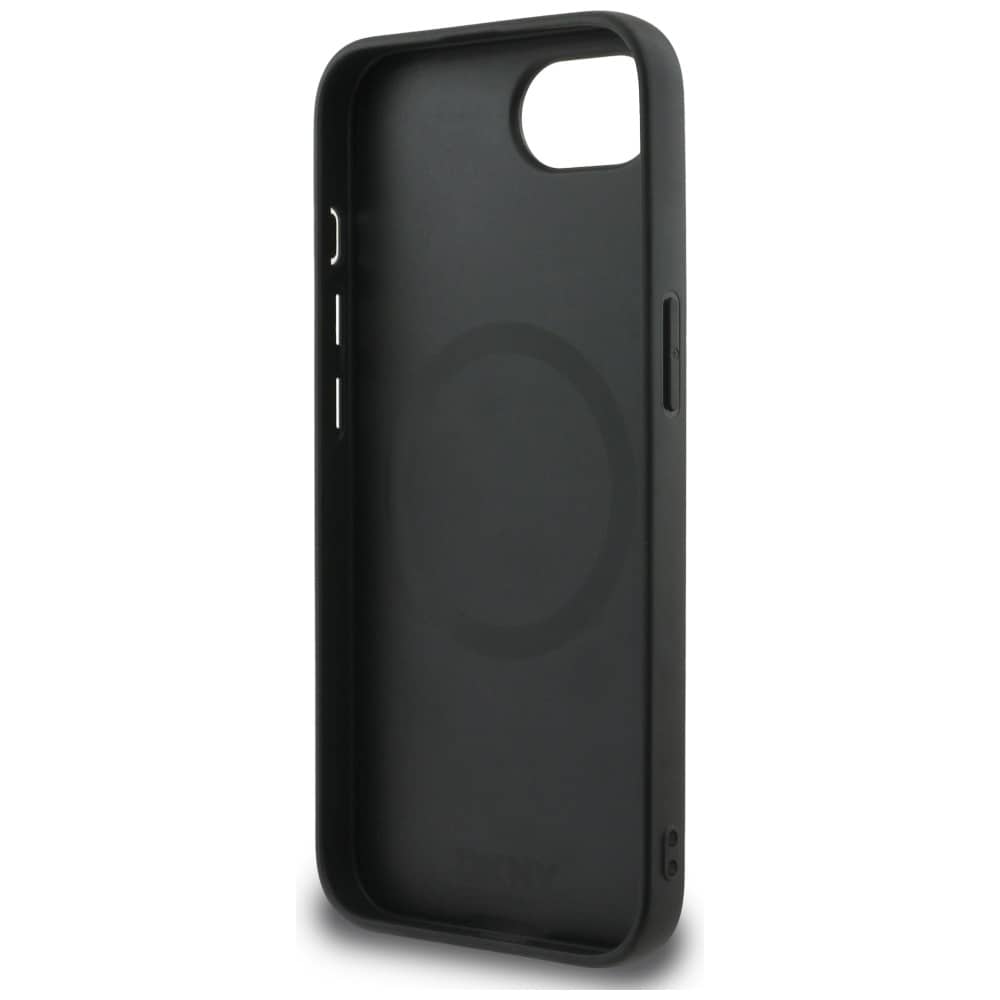 DKNY MagSafe iPhone 16e-etui i ternet læder med mono-mønster - sort