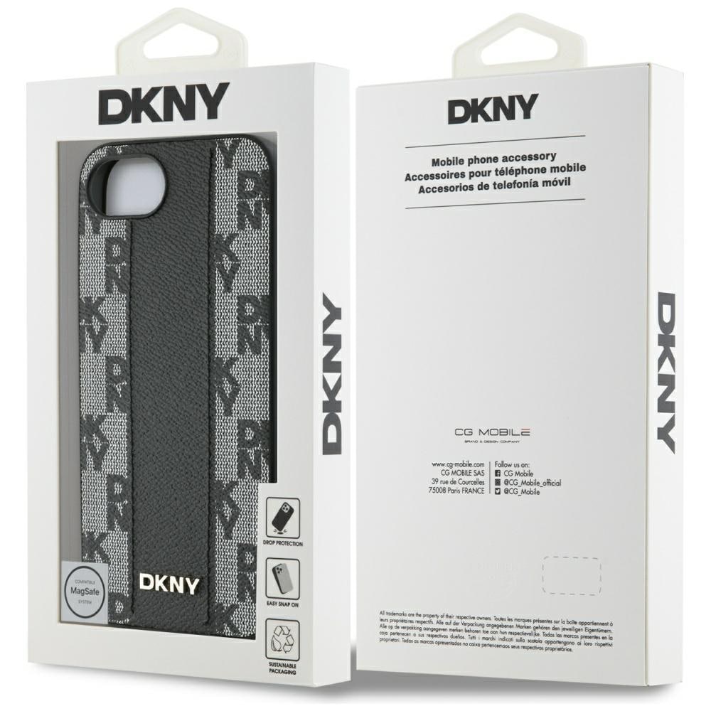 DKNY MagSafe iPhone 16e-etui i ternet læder med mono-mønster - sort