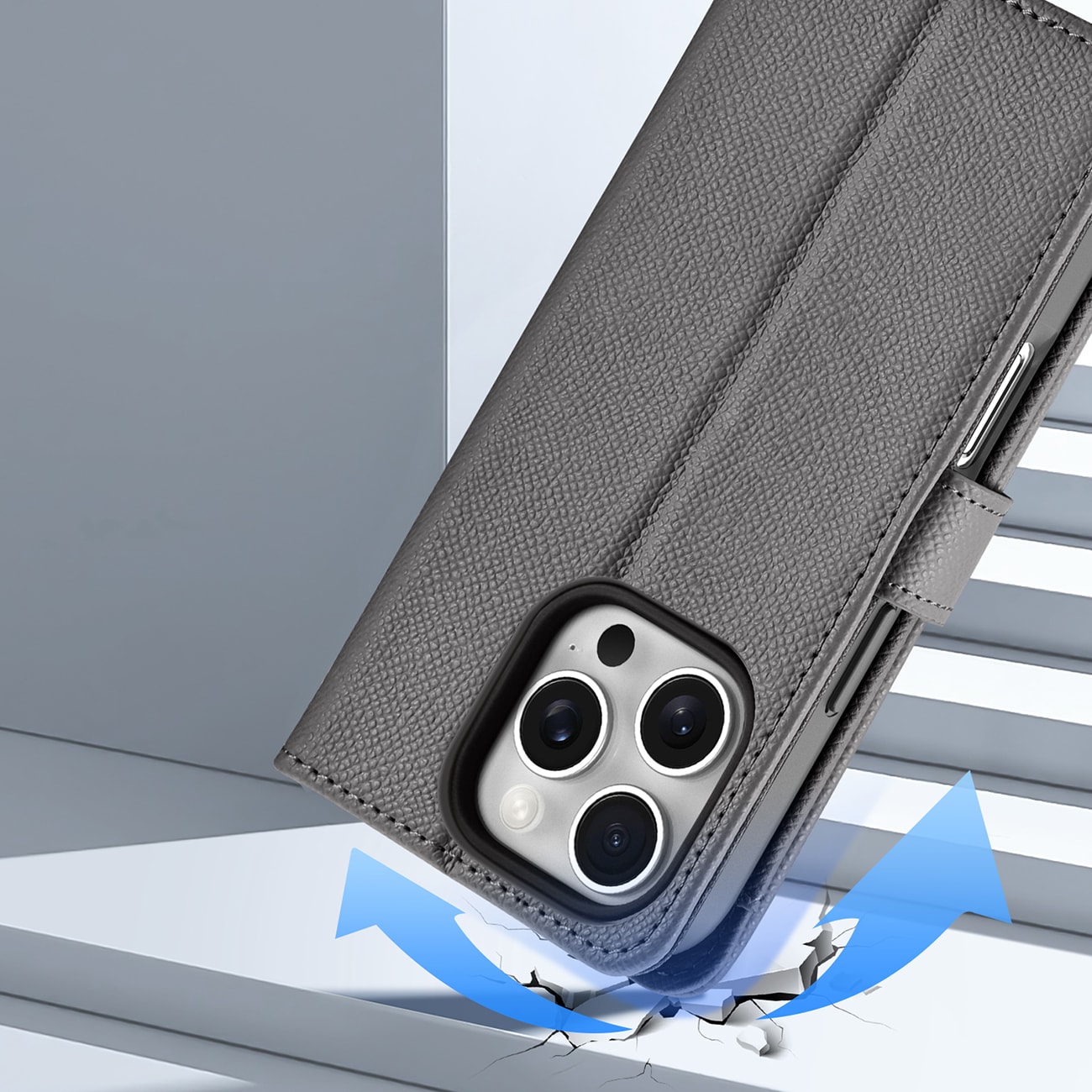 Dux Ducis Lawa iPhone 16 Pro læderetui med aftagelig magnetisk tegnebog - grå
