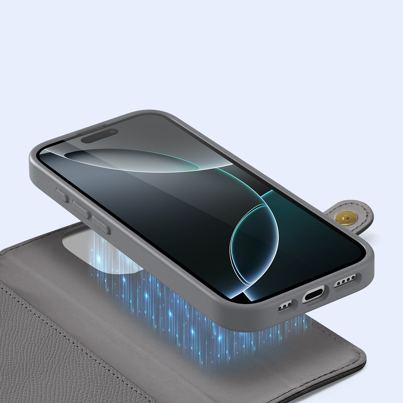 Dux Ducis Lawa iPhone 16 Pro læderetui med aftagelig magnetisk tegnebog - grå