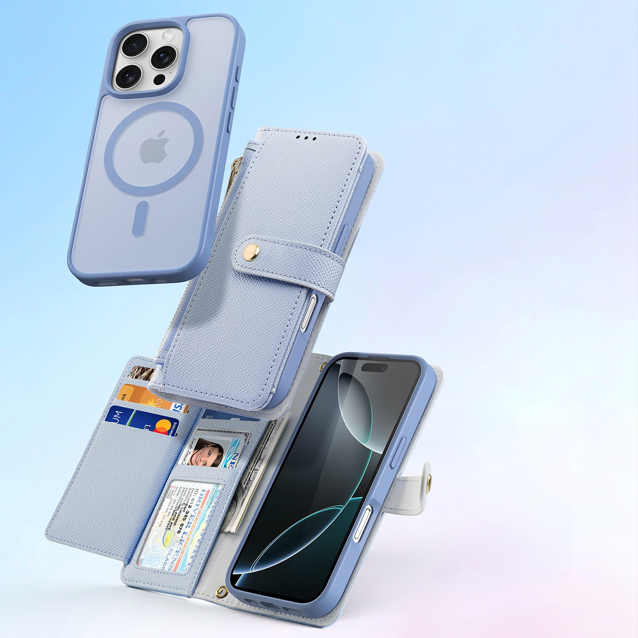 Dux Ducis Lawa læderetui til iPhone 16 Pro Max med aftagelig magnetisk tegnebog - Blå